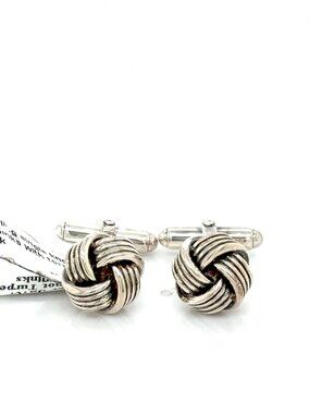 Thistle & Bee Sterling Silver 925 Single Woven Rope Knot Torpedo Back Cufflinks